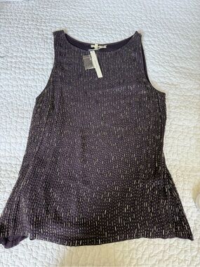 Renzo and Kai Purple Sleeveless Patterned Tank Top Beaded